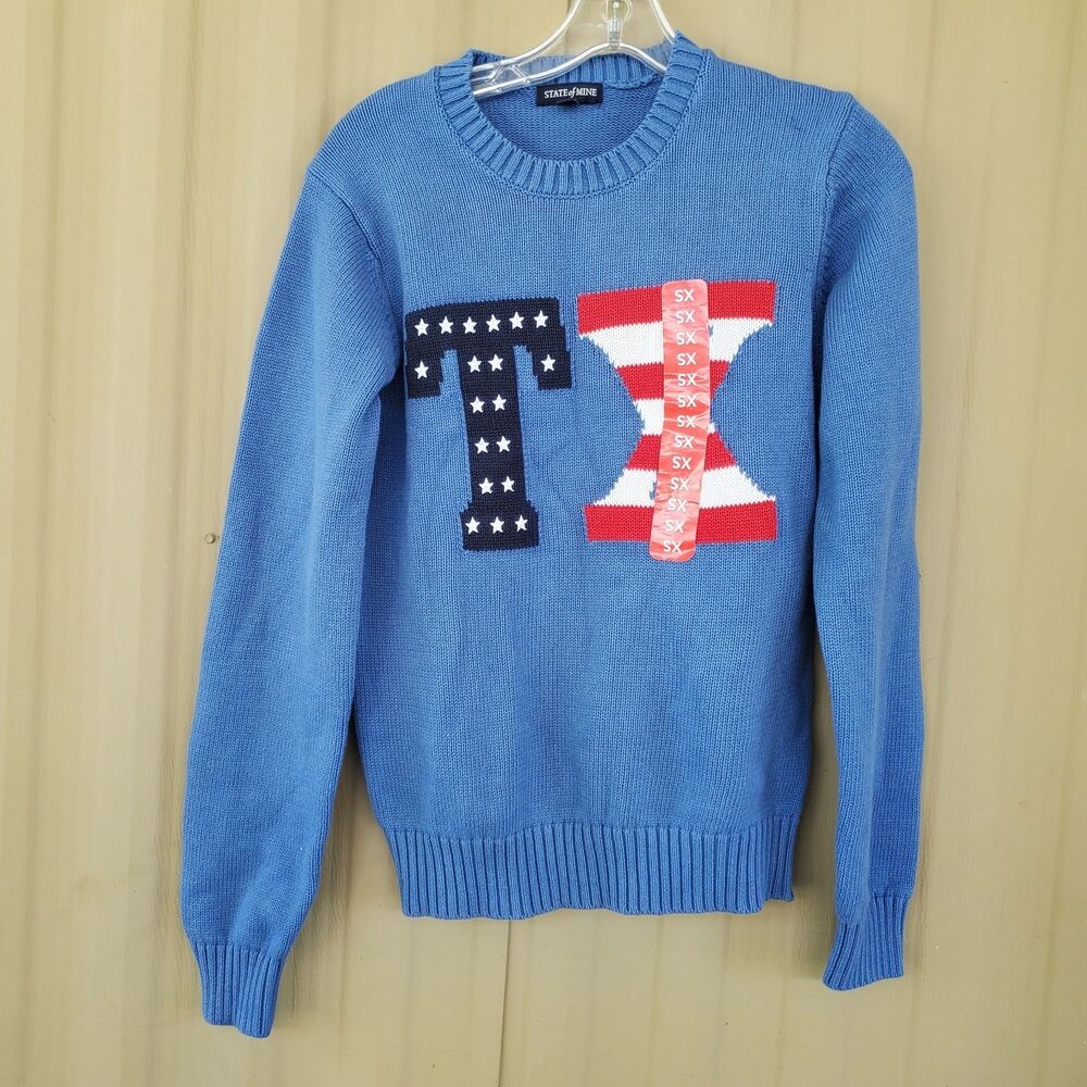 State of Mine Women’s Americana Texas Crewneck Cotton Sweater Size XS in Blue